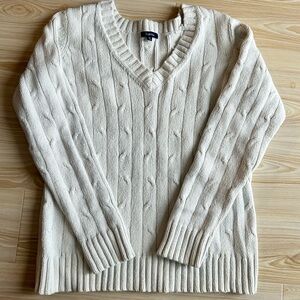 Reitmans Neutral/Cream Cable Knit Pullover V-Neck Sweater Women’s-Size XL